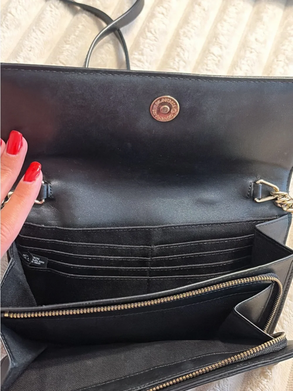Nordstrom Black Leather Crossbody with Gold Chain Accent